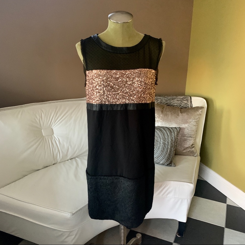 •RACHEL Rachel Roy• Sequin/Lace/Faux Fur Multi Media Dress
